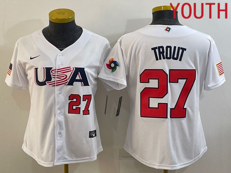 Youth 2023 World Cub USA #27 Trout White MLB Jersey2->youth mlb jersey->Youth Jersey